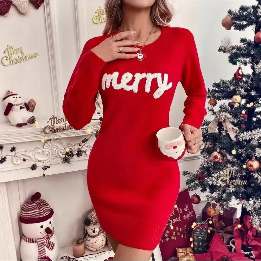 Women's Cotton-Blend Christmas Sweater – Round Neck, Long Sleeves, Multicolour Tree Motif