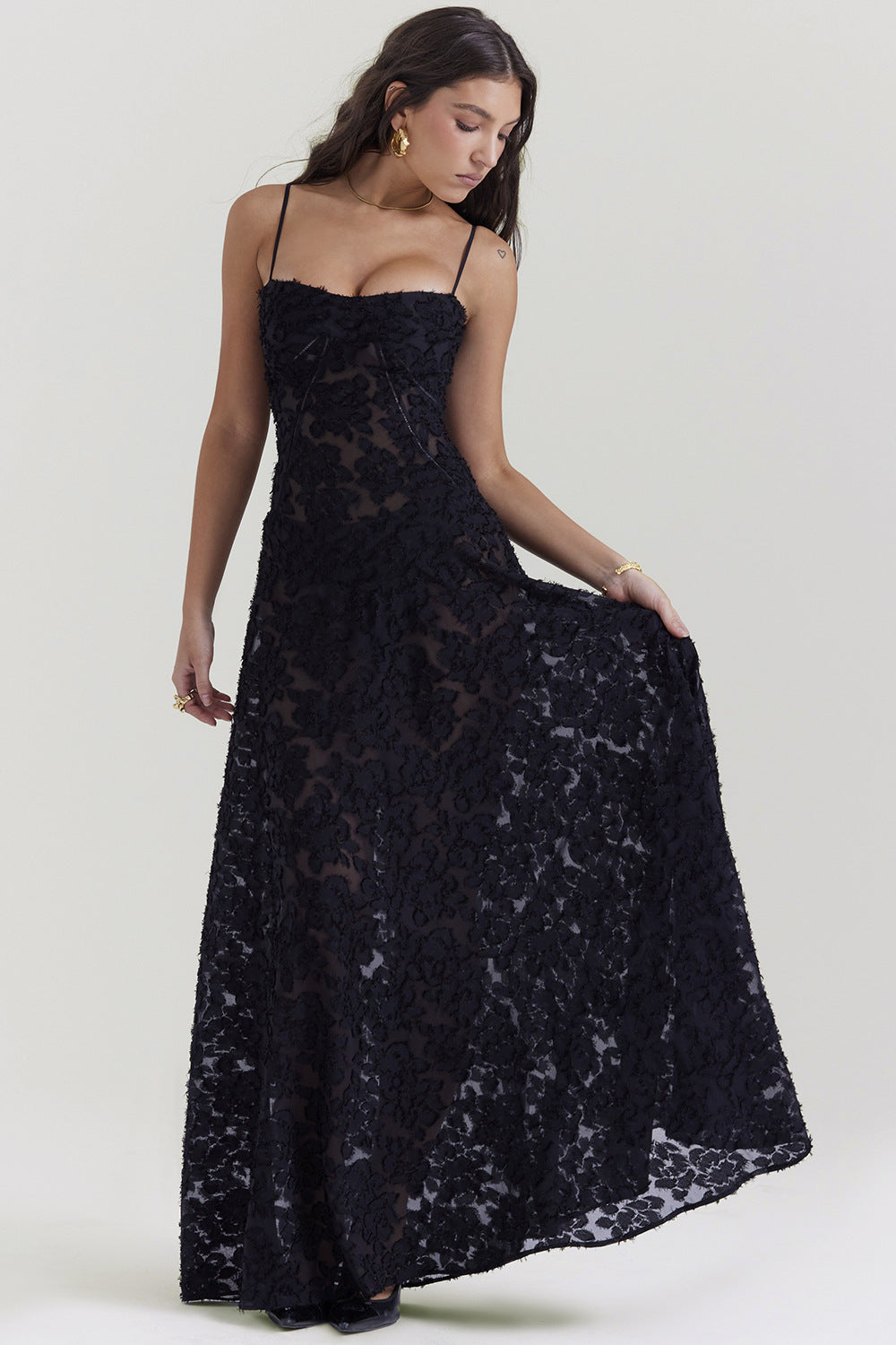 Women's Elegant Maxi Dress - Silky Slim Fit - Spaghetti Straps
