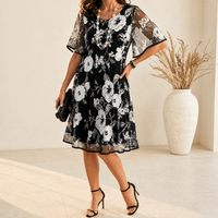 Women's Floral Dress with Sheer Overlay