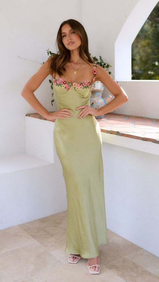 Women’s Floral Embroidered Maxi Dress with Elegant Flow