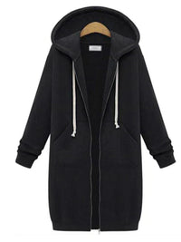 Women's Hooded Zip-Up Sweatshirt – Knee-Length Comfort and Style
