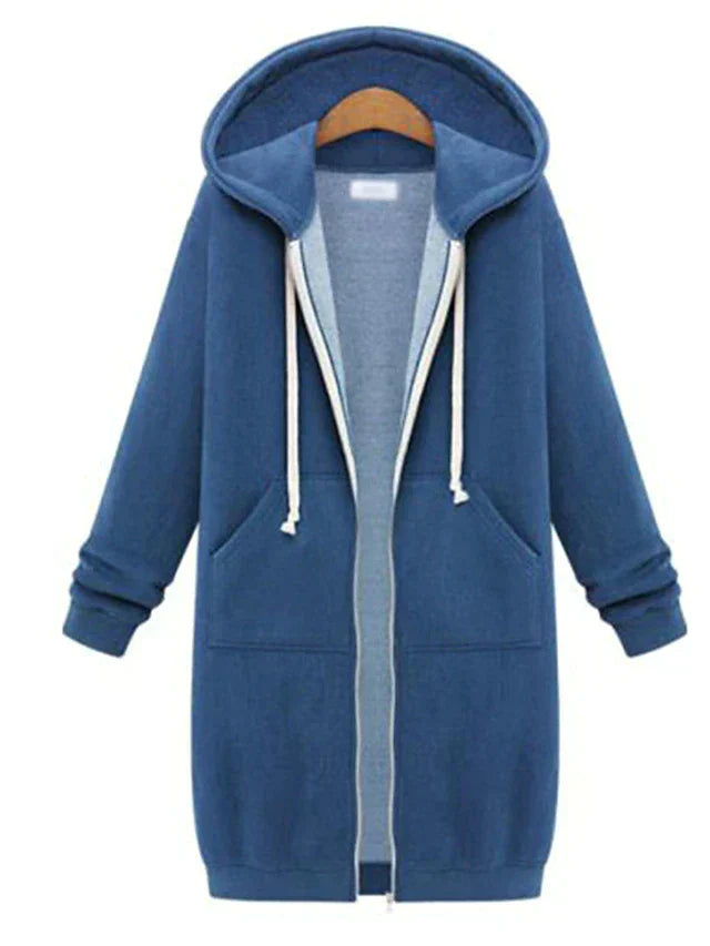 Women's Hooded Zip-Up Sweatshirt – Knee-Length Comfort and Style