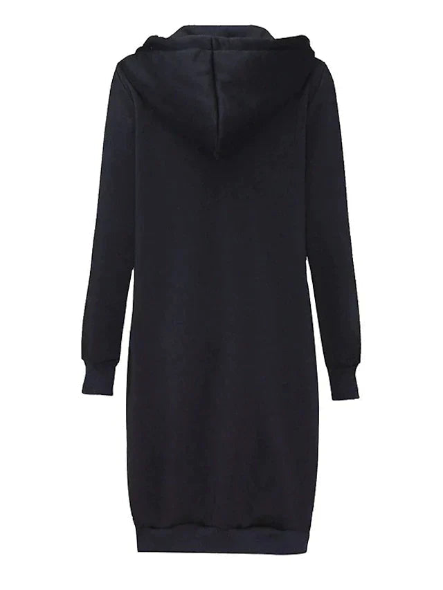 Women's Hooded Zip-Up Sweatshirt – Knee-Length Comfort and Style
