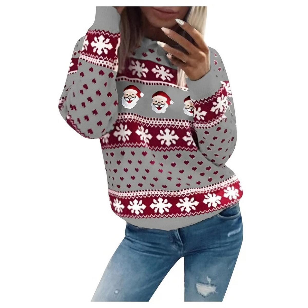 Women's Knitted Christmas Jumper with Santa Print