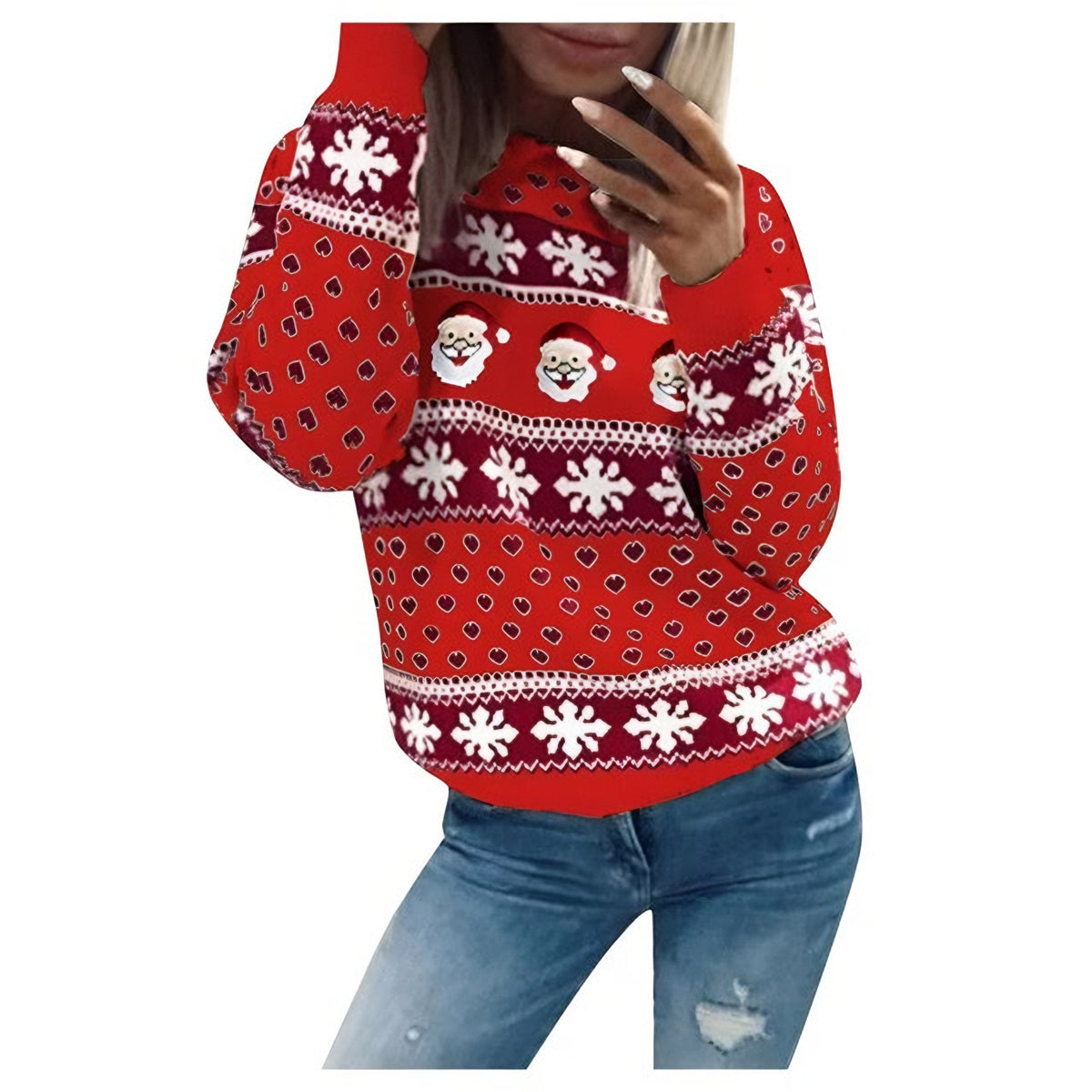 Women's Knitted Christmas Jumper with Santa Print