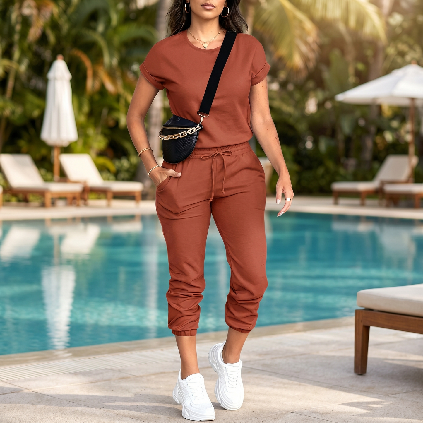 Women's Matching Tee & Jogger Set with Pockets