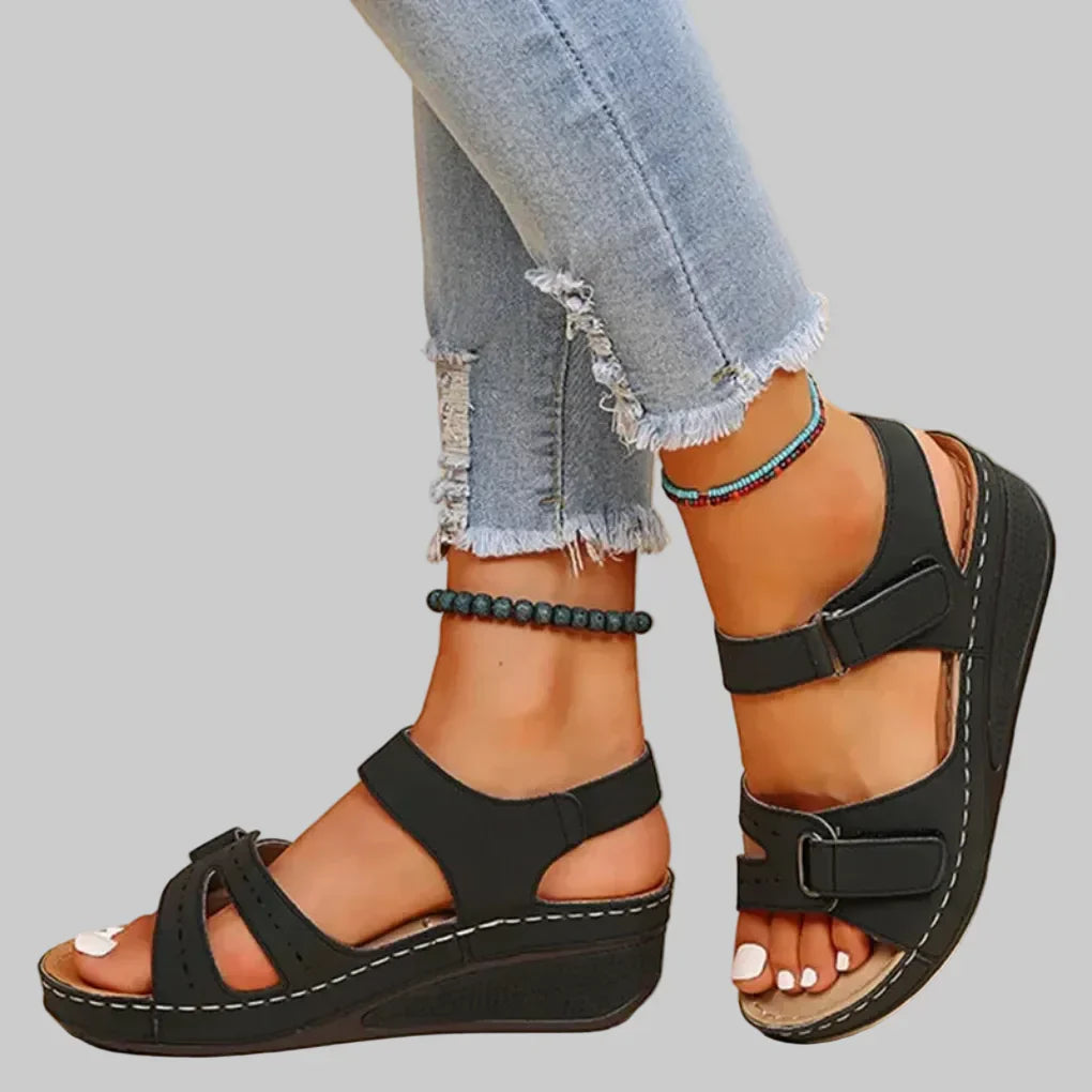 Women's orthopedic wedge sandals with adjustable straps