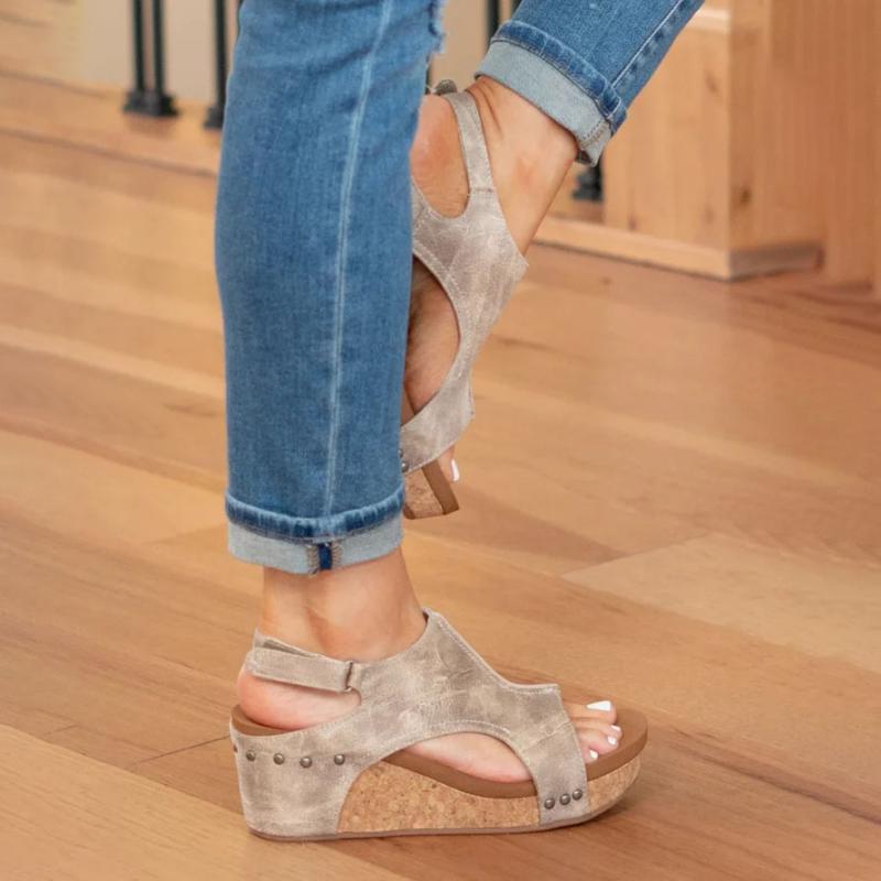 Women's orthopedic wedge sandals with cork sole