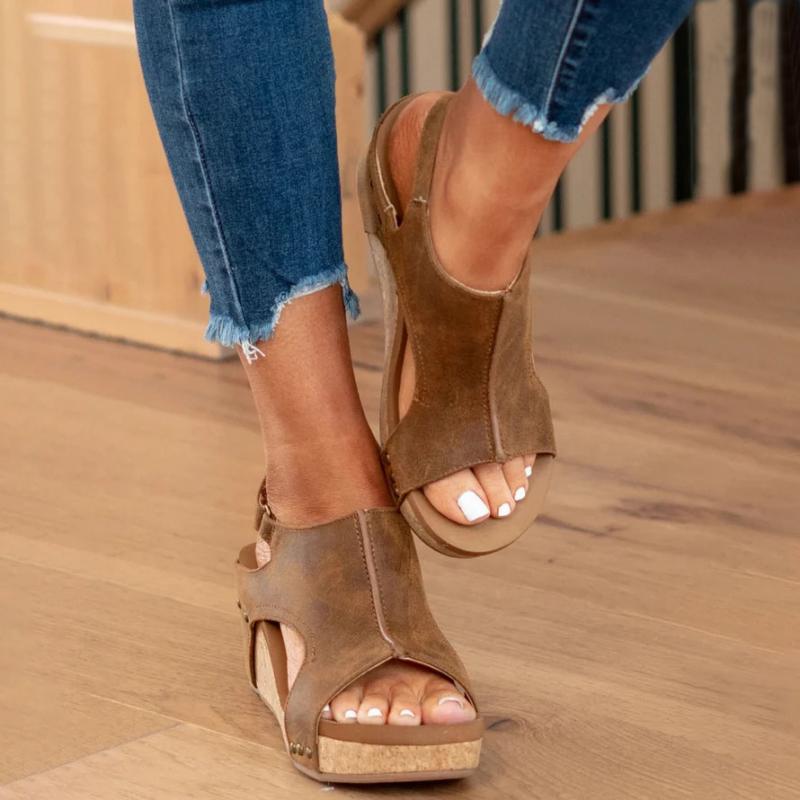 Women's orthopedic wedge sandals with cork sole