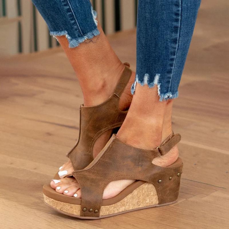 Women's orthopedic wedge sandals with cork sole