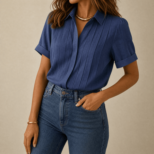 Women's Pleated Short-Sleeve Blouse