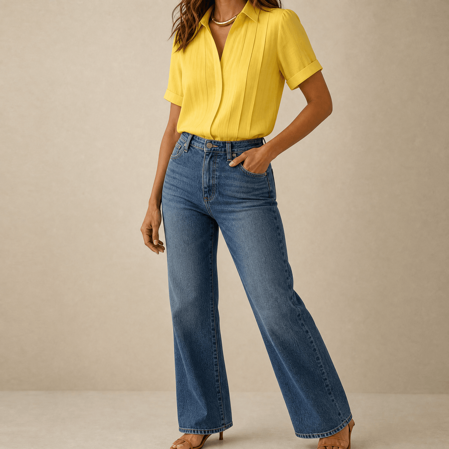 Women's Pleated Short-Sleeve Blouse