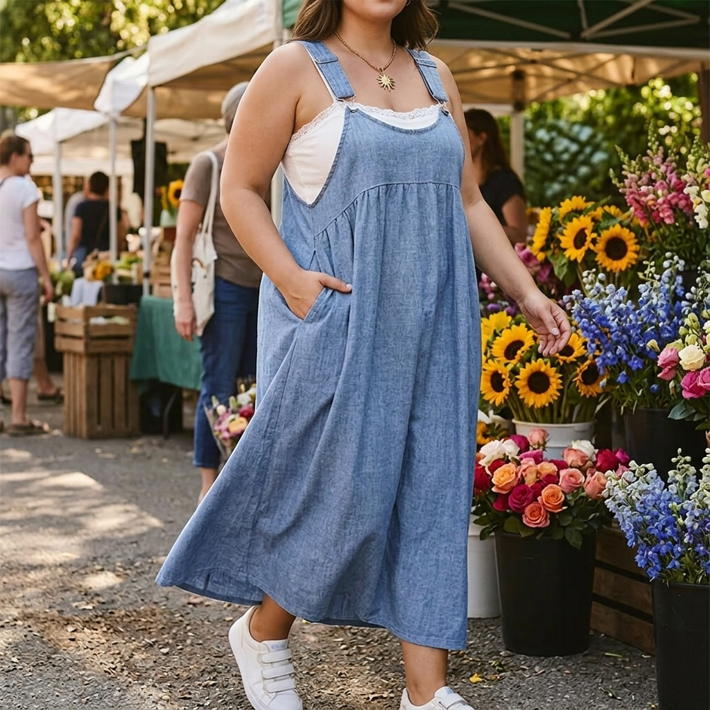 Women's Relaxed Suspender Dress with Pockets
