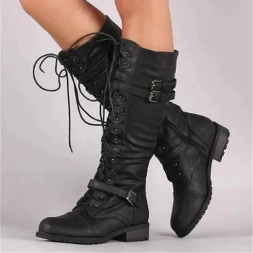 Women's Retro Lace-Up Knee-High Boots