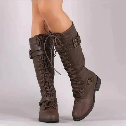 Women's Retro Lace-Up Knee-High Boots