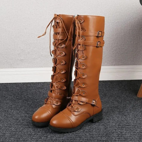 Women's Retro Lace-Up Knee-High Boots