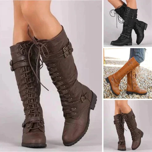Women's Retro Lace-Up Knee-High Boots