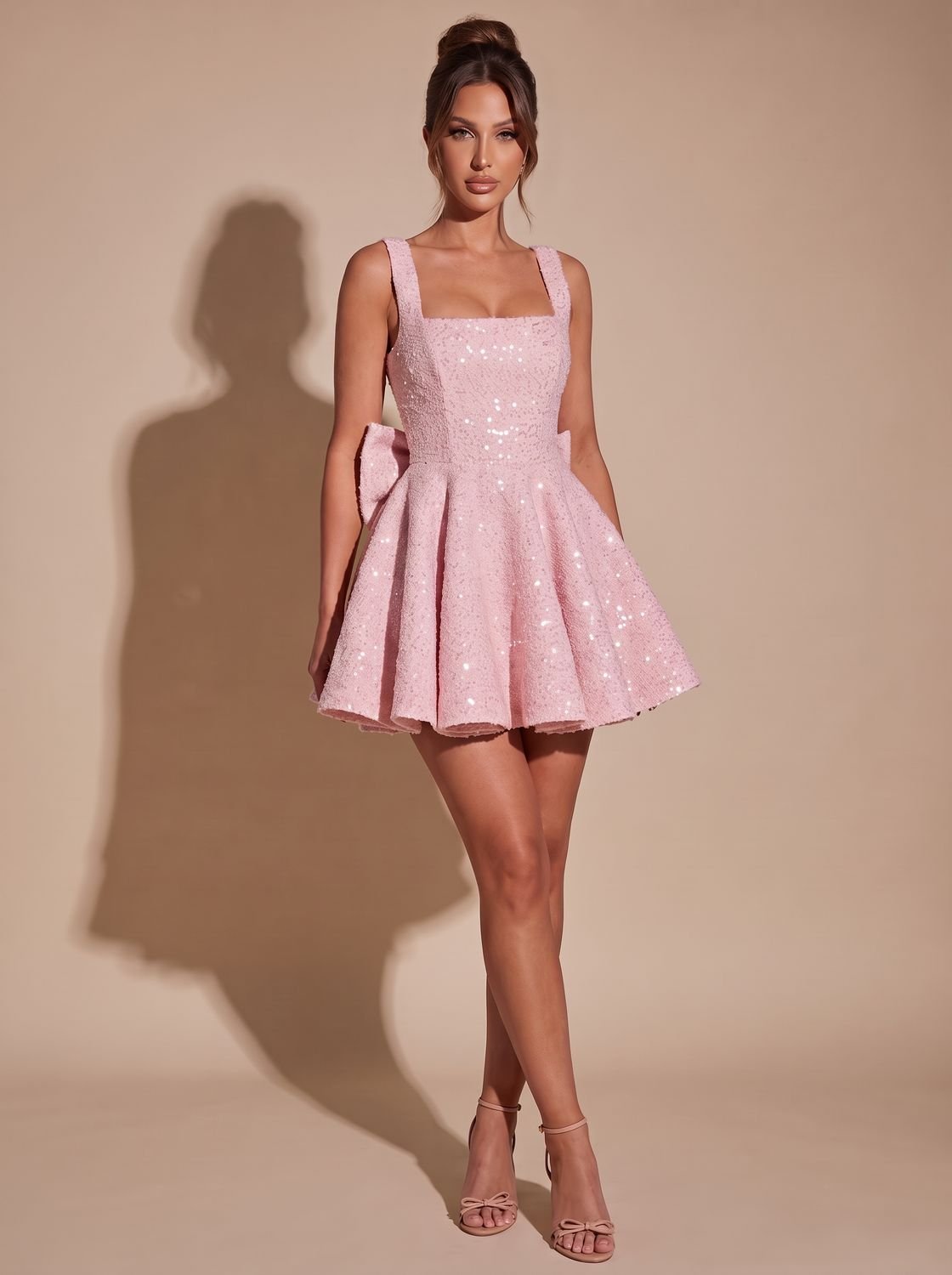 Women's Sequin Fit-and-Flare Bow Christmas Party Mini Dress