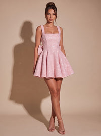 Women's Sequin Fit-and-Flare Bow Christmas Party Mini Dress