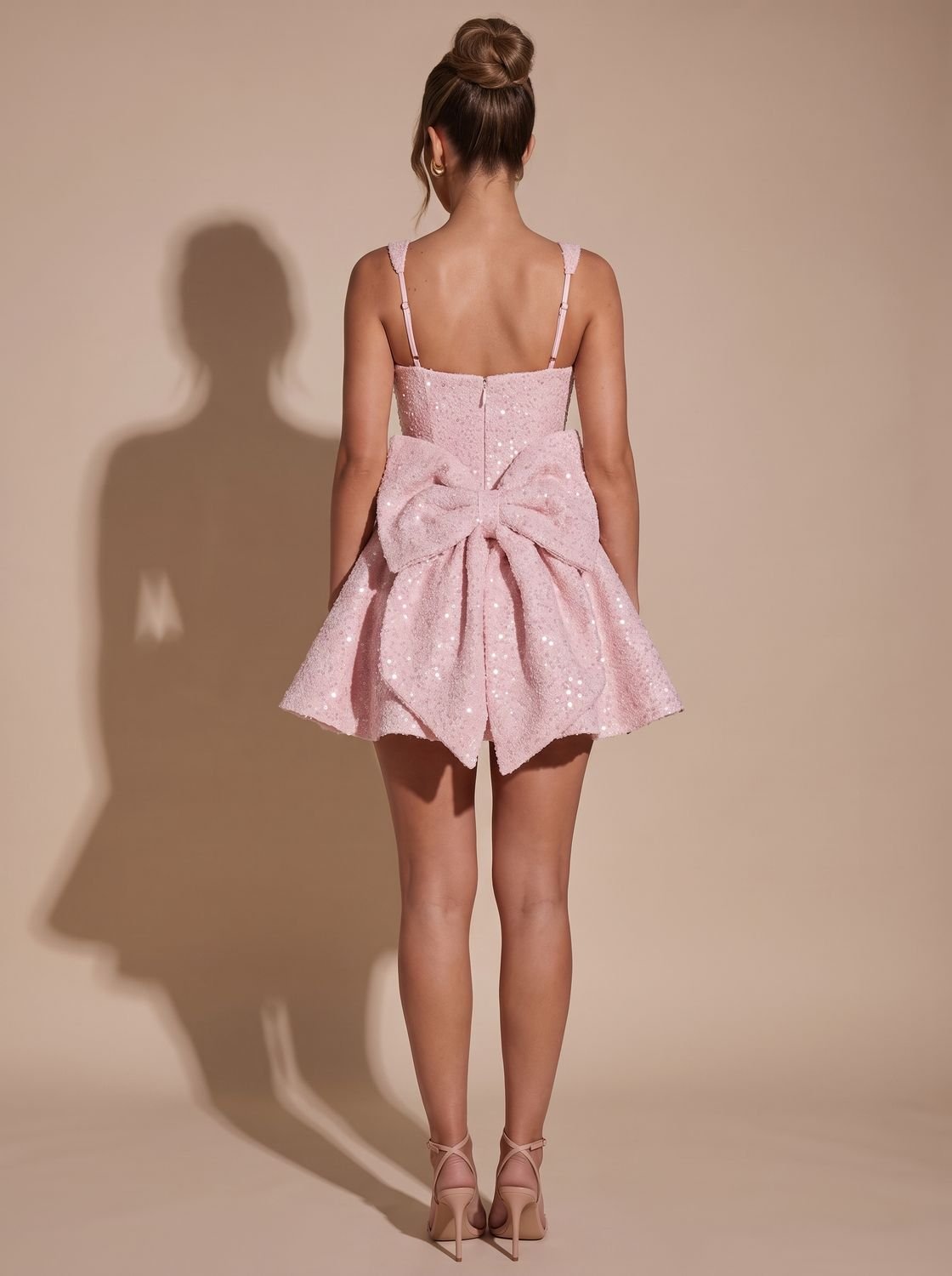 Women's Sequin Fit-and-Flare Bow Christmas Party Mini Dress