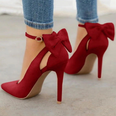 Women's Stiletto Heels with Pointed Toe and Elegant Bow – Perfect for Weddings and Evening Outings