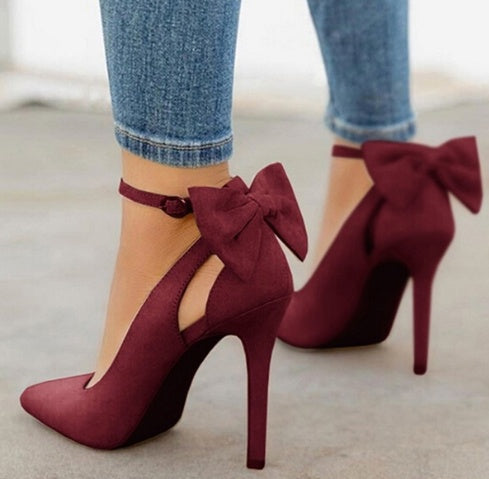 Women's Stiletto Heels with Pointed Toe and Elegant Bow – Perfect for Weddings and Evening Outings