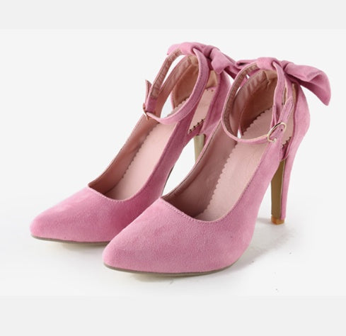Women's Stiletto Heels with Pointed Toe and Elegant Bow – Perfect for Weddings and Evening Outings