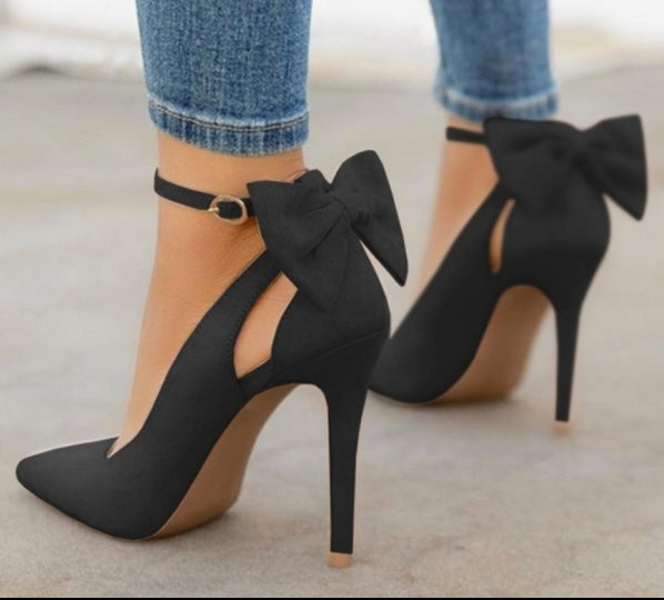 Women's Stiletto Heels with Pointed Toe and Elegant Bow – Perfect for Weddings and Evening Outings