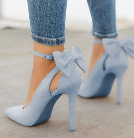 Women's Stiletto Heels with Pointed Toe and Elegant Bow – Perfect for Weddings and Evening Outings