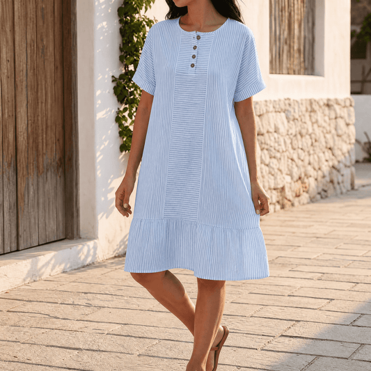 Women's Striped Button-Placket Mini Dress with Pockets