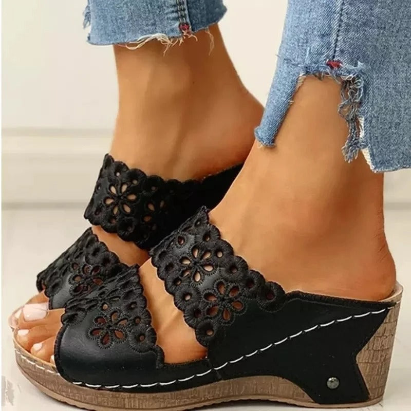 Women's Stylish Wedge Sandals with Floral Pattern