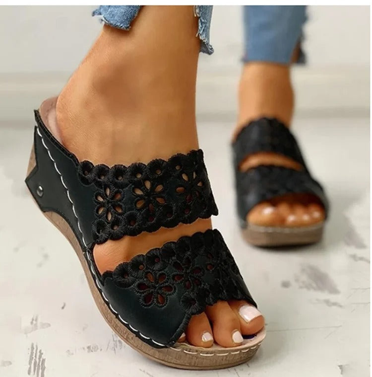 Women's Stylish Wedge Sandals with Floral Pattern