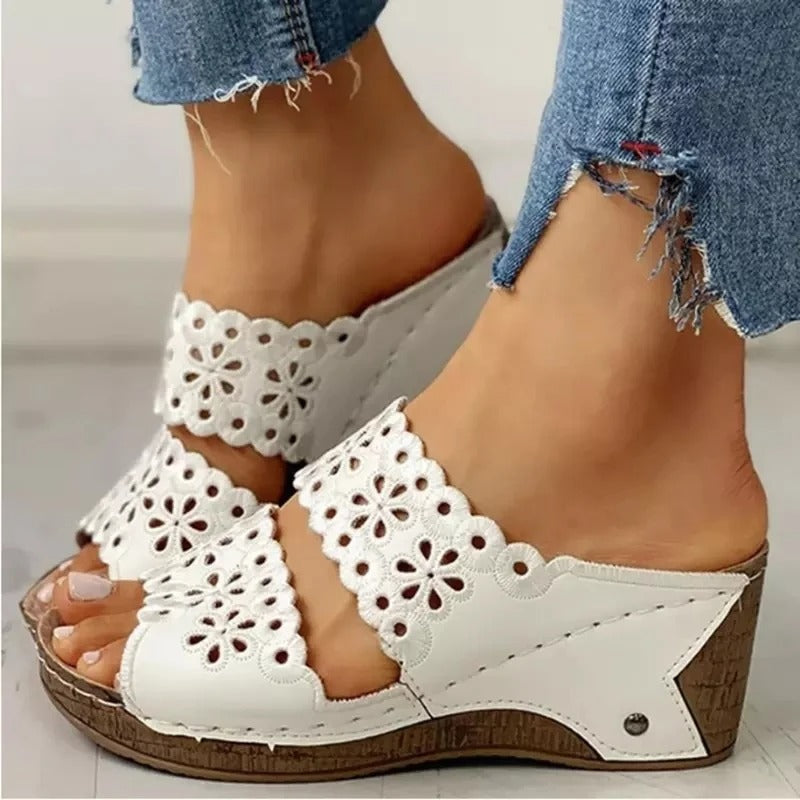 Women's Stylish Wedge Sandals with Floral Pattern