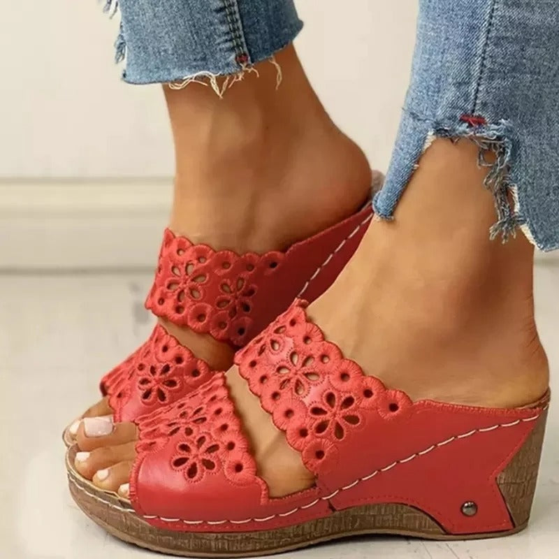 Women's Stylish Wedge Sandals with Floral Pattern