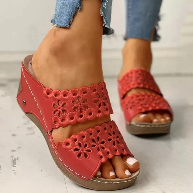 Women's Stylish Wedge Sandals with Floral Pattern