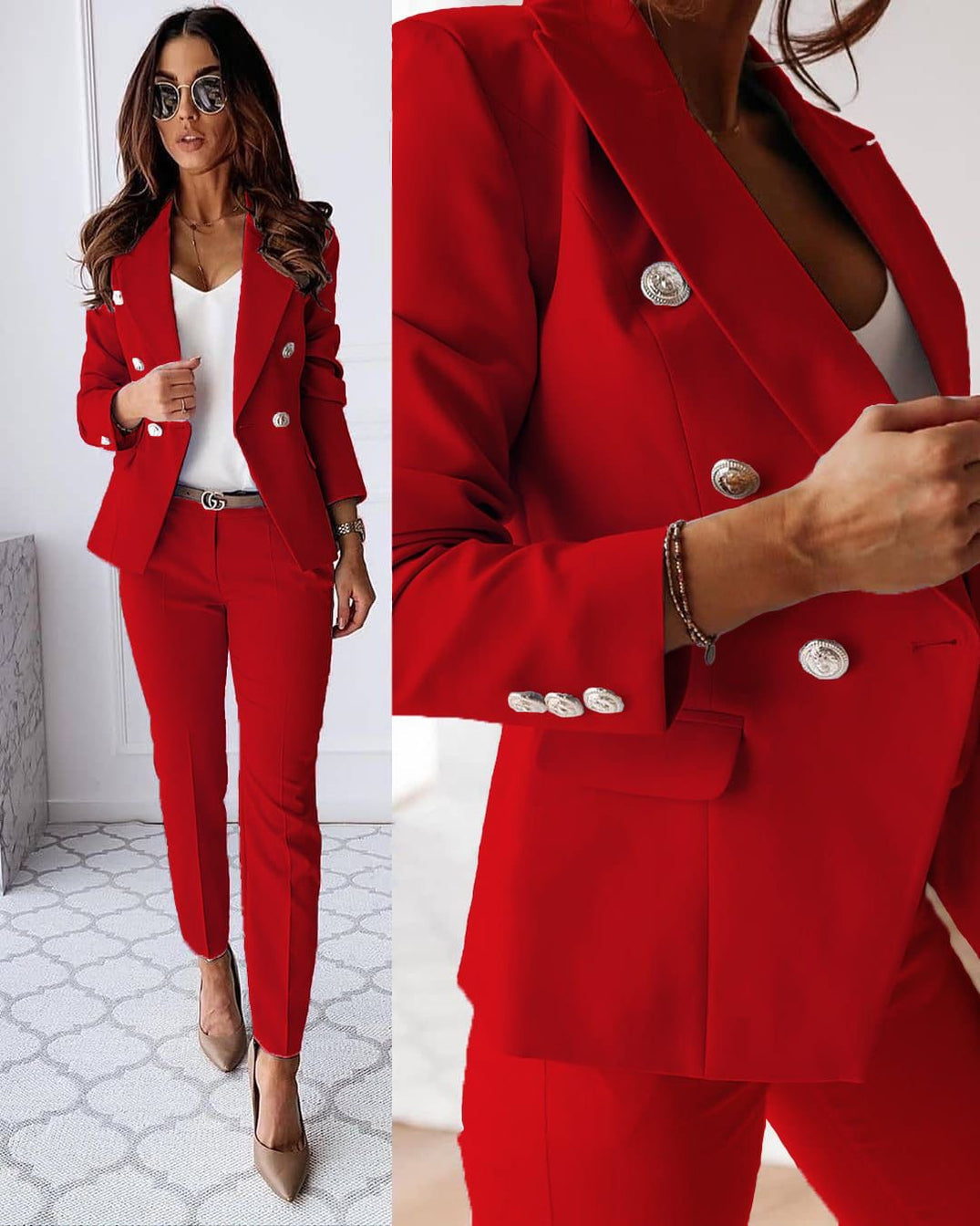 Women's Suit - Elegant Fitted Blazer and Pants
