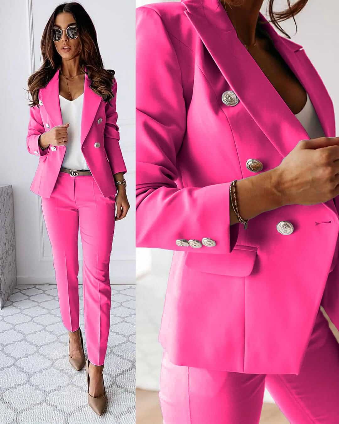 Women's Suit - Elegant Fitted Blazer and Pants