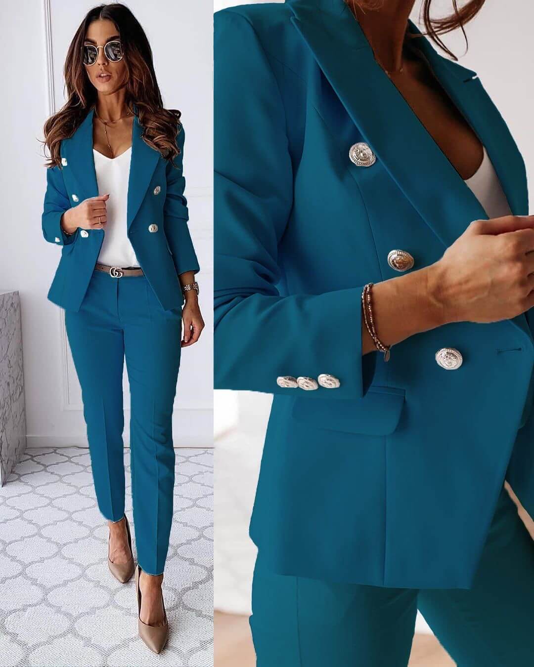 Women's Suit - Elegant Fitted Blazer and Pants