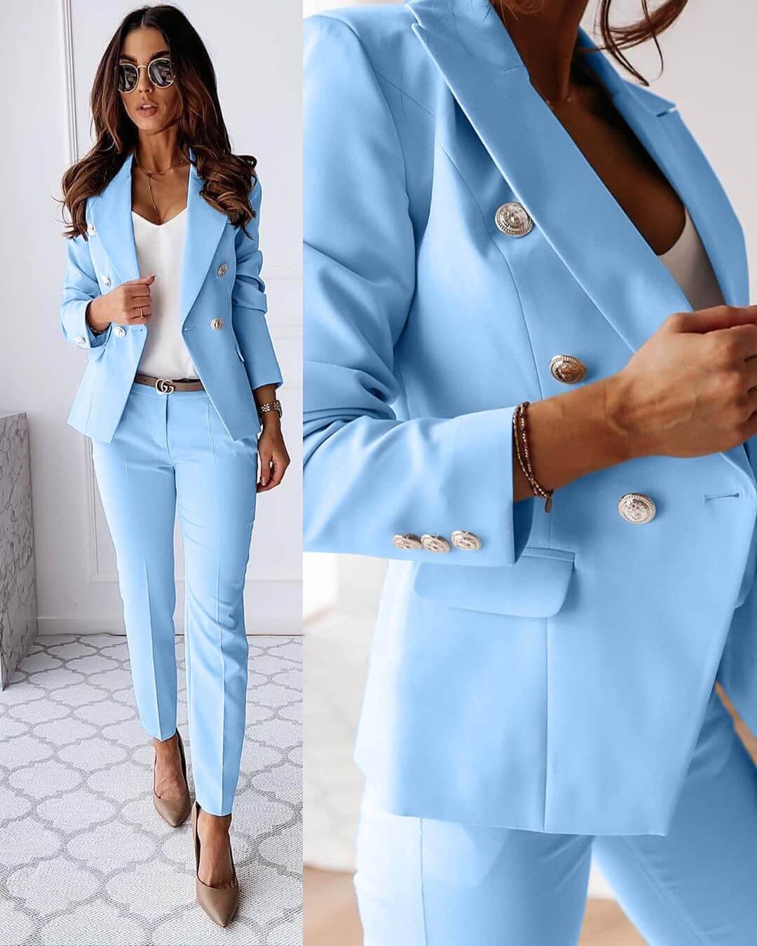 Women's Suit - Elegant Fitted Blazer and Pants