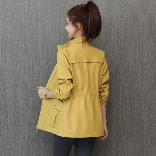 Women's Trench Coat with Adjustable Waist and Front Pockets