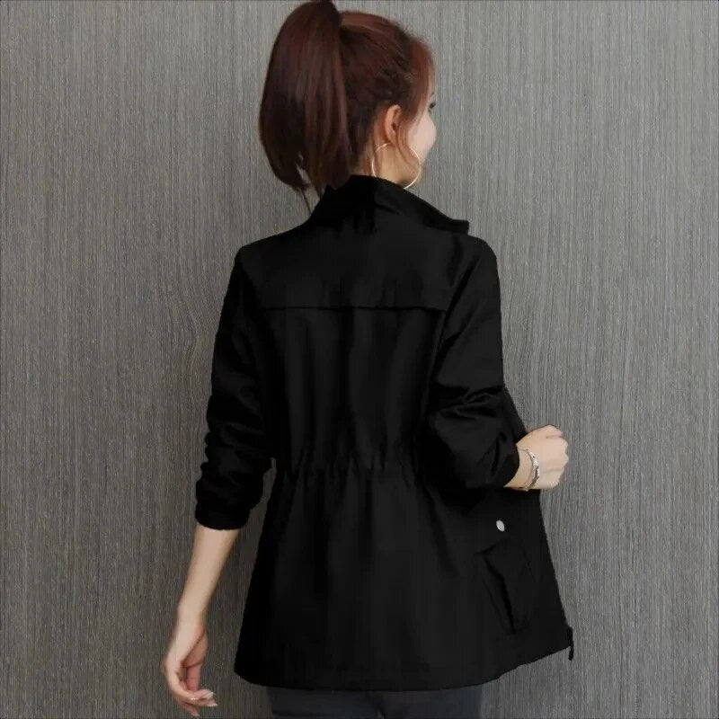 Women's Trench Coat with Adjustable Waist and Front Pockets