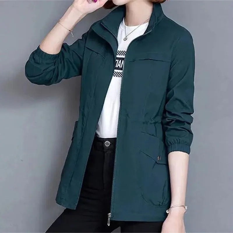 Women's Trench Coat with Adjustable Waist and Front Pockets