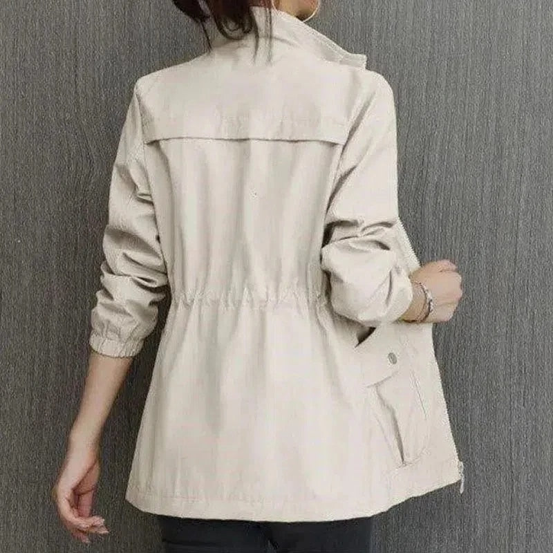 Women's Trench Coat with Adjustable Waist and Front Pockets