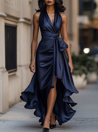 Women's V-Neck Sleeveless Wrap Midi Dress