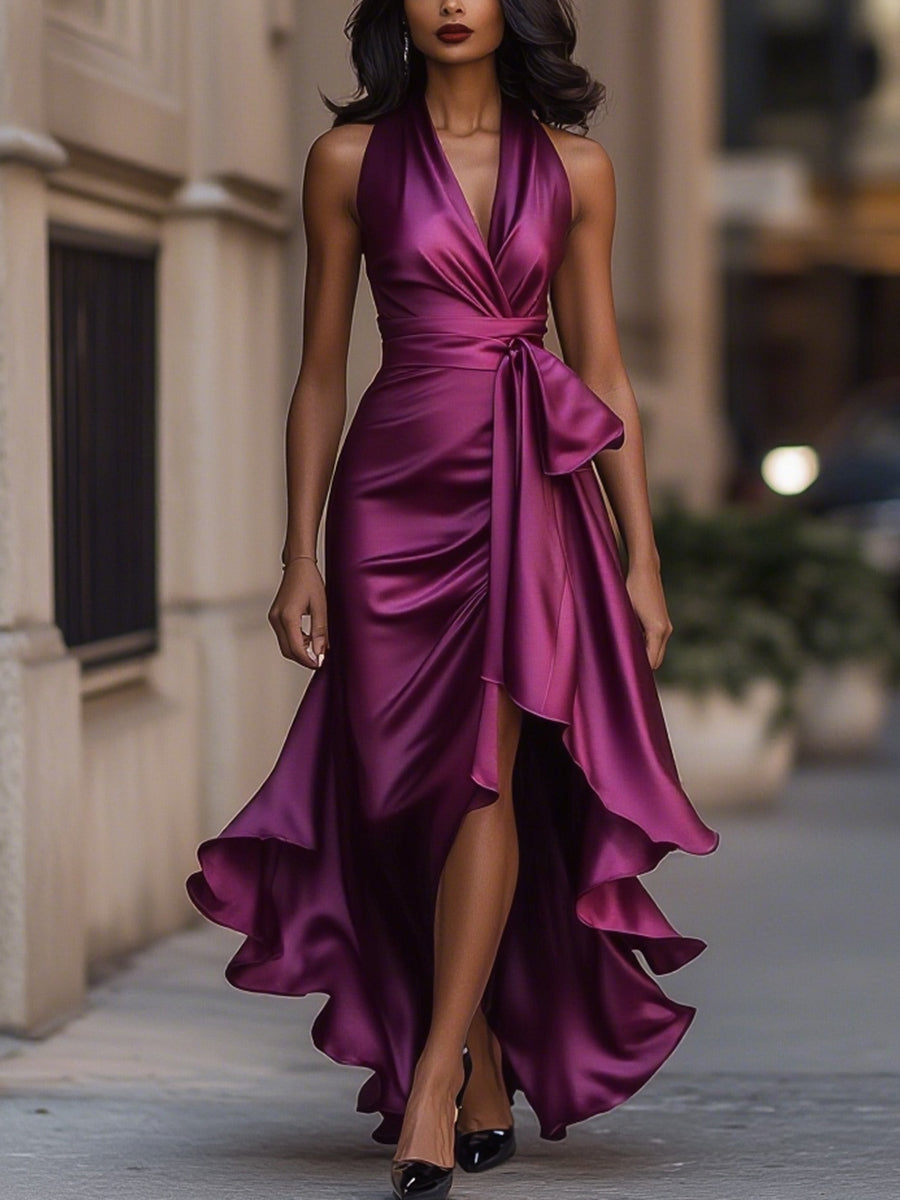 Women's V-Neck Sleeveless Wrap Midi Dress