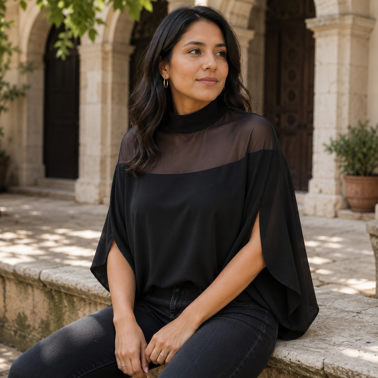 Women's Yoke Batwing Blouse
