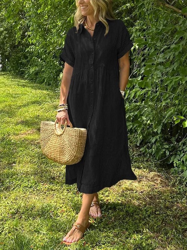 Women Striped Shirt Midi Dress