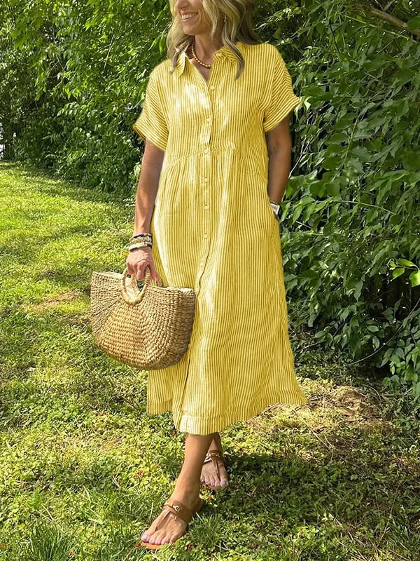 Women Striped Shirt Midi Dress