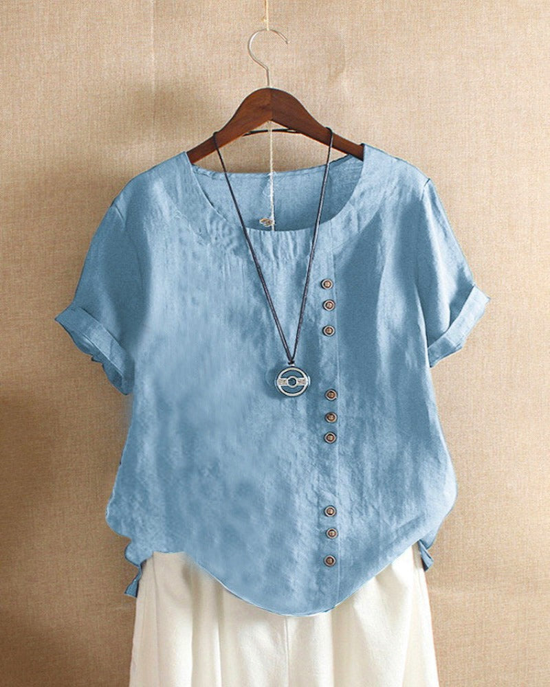 Women Top with Short Sleeves and Elegant Button Details