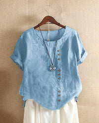 Women Top with Short Sleeves and Elegant Button Details